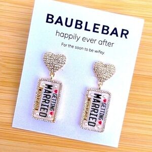 Brand New BaubleBar Sparkly Getting Married License Plate Drop Earrings Bride